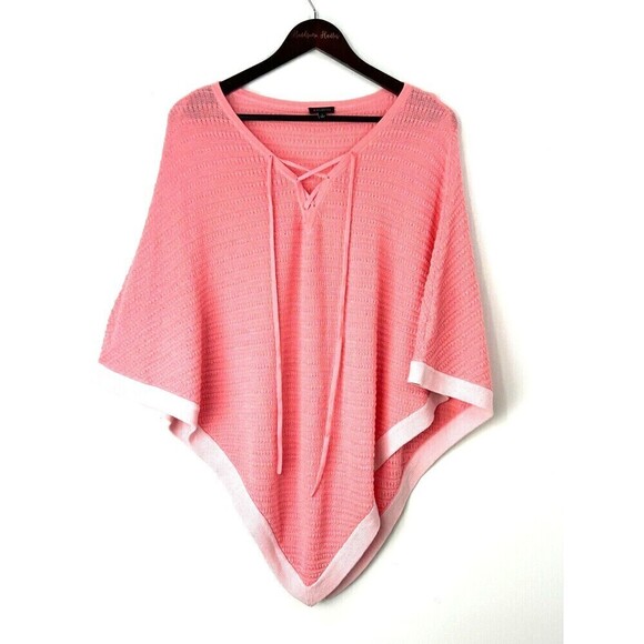 Talbots Womens Size L Pink Poncho Sweater Asymmetrical Cotton Blend Front Tie T - Picture 4 of 12